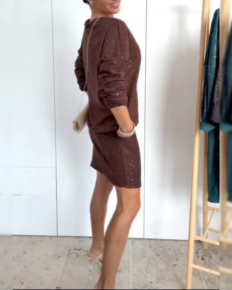 Festliches Pailletten-Rundhalskleid