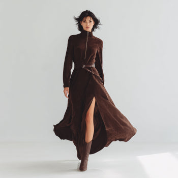 Marsella | Langes braunes Kleid mit Gürtel