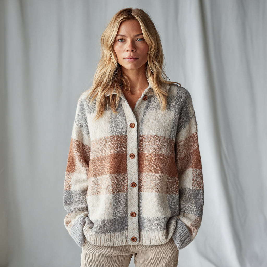 Elena Soft Bloom Kariertes Strickstück