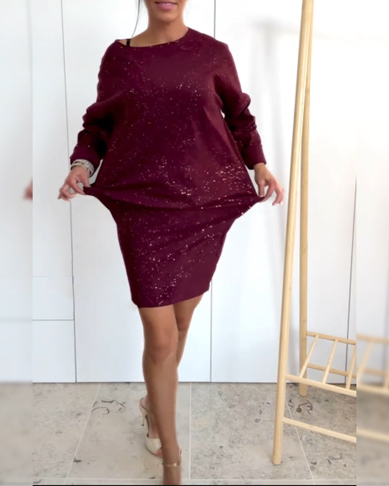 Festliches Pailletten-Rundhalskleid