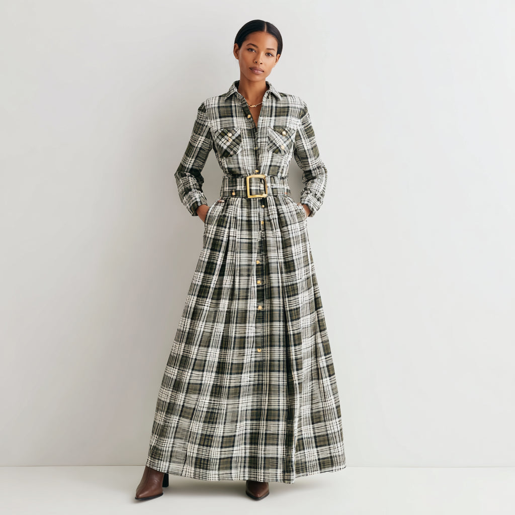 Beatriz ❘ Langes Karo-Kleid mit Gürtel