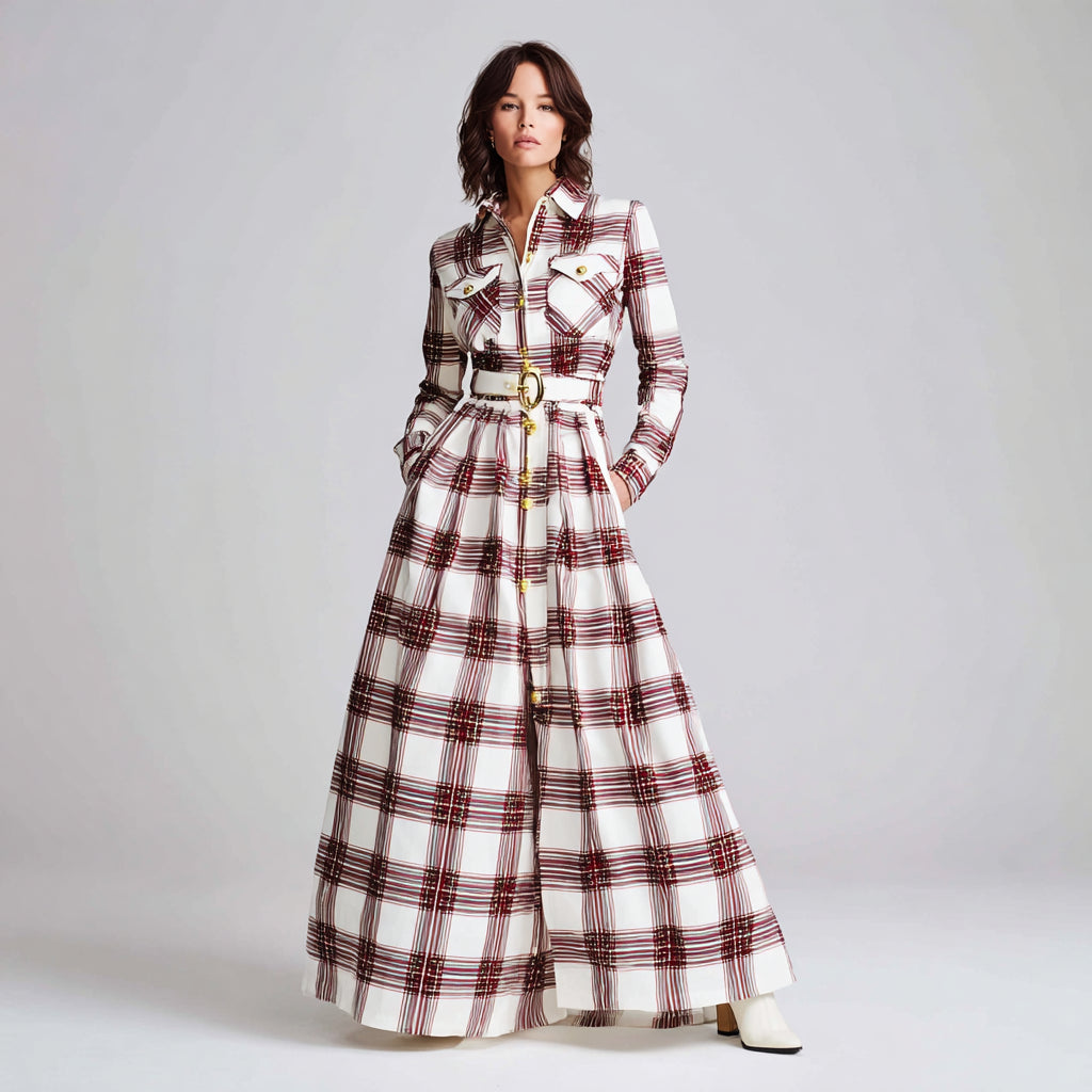 Beatriz ❘ Langes Karo-Kleid mit Gürtel