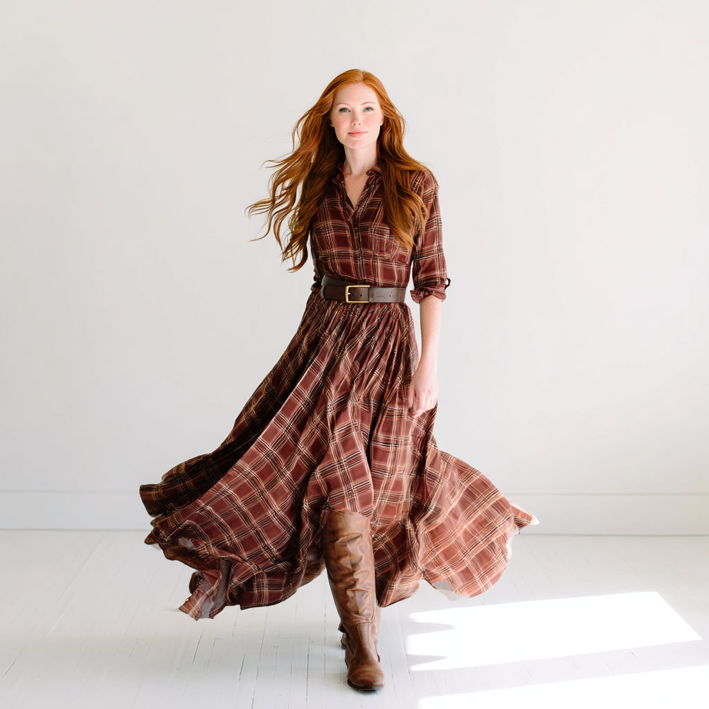 Beatriz ❘ Langes Karo-Kleid mit Gürtel