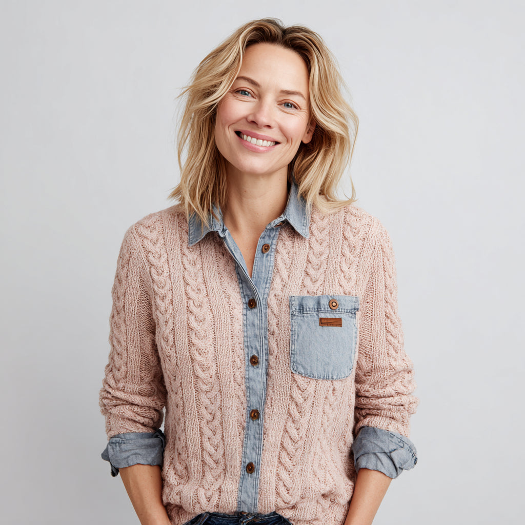 Patchwork-Jeanshemd mit langen Ärmeln